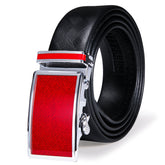 Men's Leather Ratchet Adjustable Belt 1 3/8" Red Plaid Metal Buckle For Dress Casual